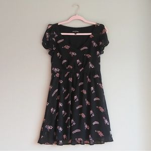Express Floral Flutter Sleeve Romantic Skater Dress